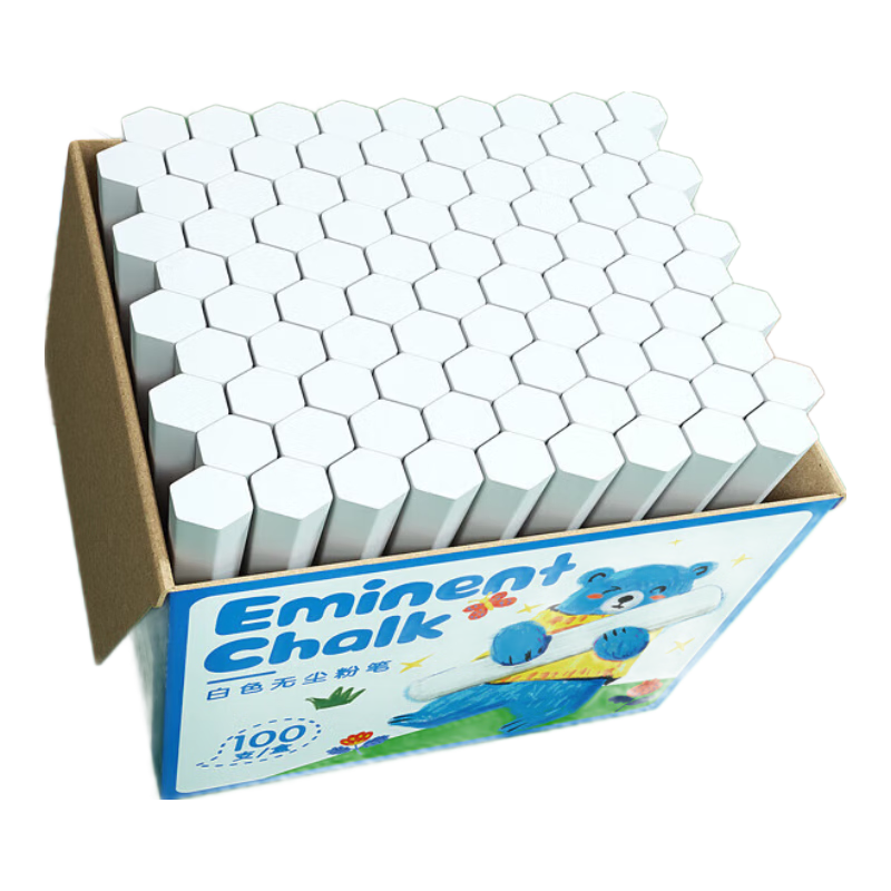 快力文彩色粉笔多色儿童无尘黑板报教师专用批发幼儿园家用教学无粉尘白色六角水溶性鲜艳粉笔套夹普通彩 【白色】100支/盒