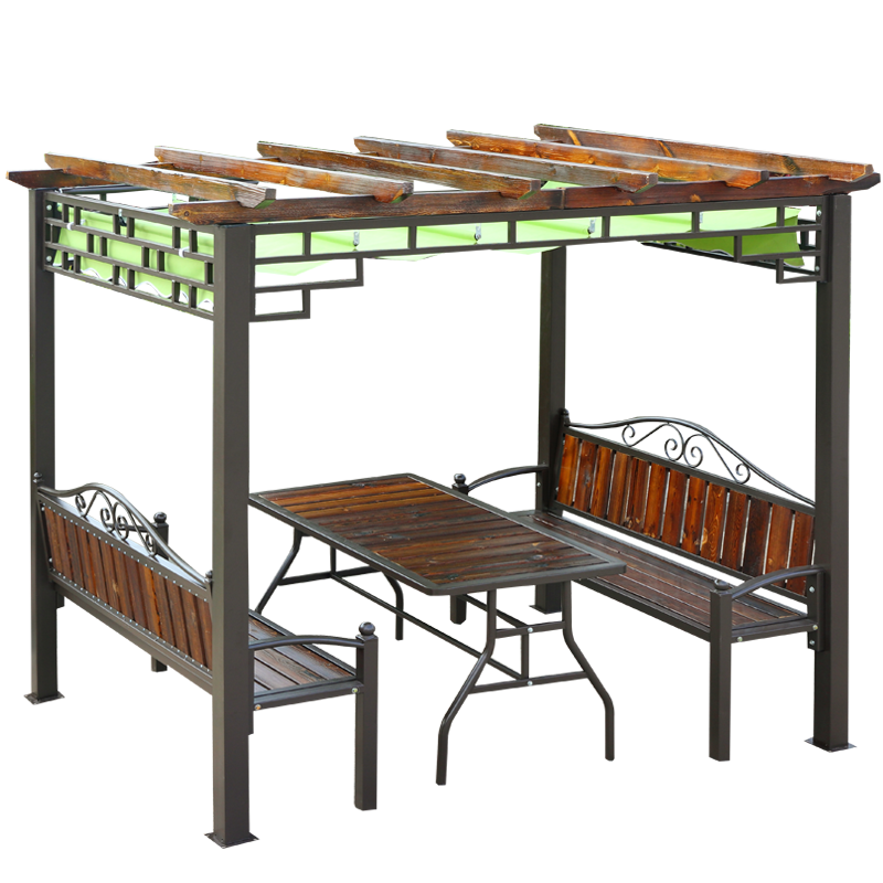 嘉勒美户外庭院休闲防腐木葡萄架室外露台铁艺凉亭帐篷亭子秋千摇椅 葡萄架连体秋千(带顶蓬布)