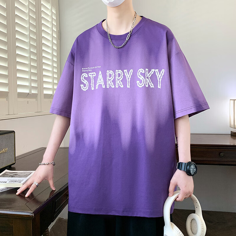 gtyuwvg2025新款短袖t恤青少年男士时尚百搭打底衫半袖上衣学生紫色