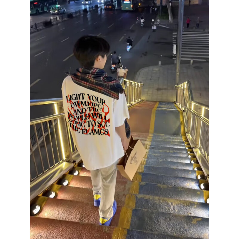 洛科驰美式潮牌字母印花短袖t恤男夏季新款潮流宽松棉质上衣ins 白色 M