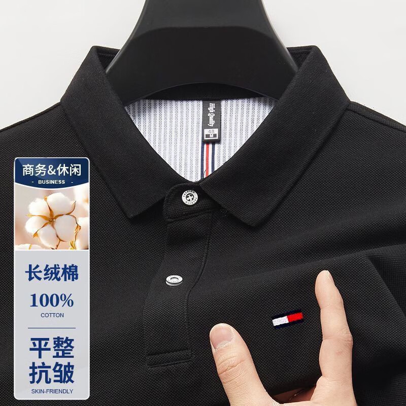 TOMMYBULL美国Tommy汤米夏季短袖男士polo衫纯棉商务休闲夏季Polo衫 黑色 M