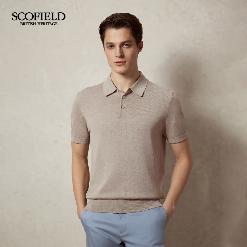 Scofield男士25年春季新款舒适桑蚕丝短袖时尚polo款针织衫毛衣 卡其色 XL (180)