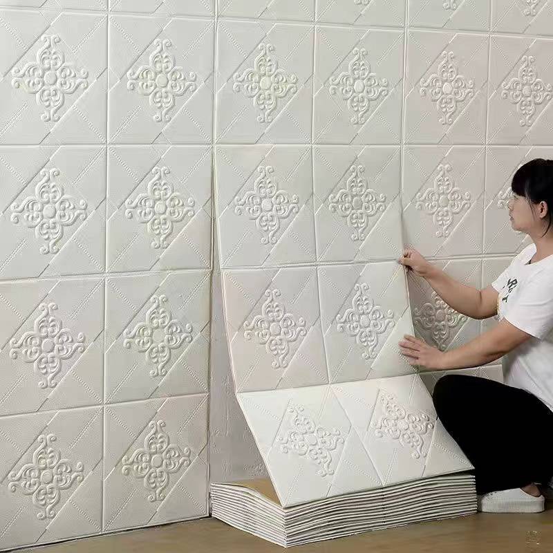 語(yǔ)森憶墻紙自粘3d立體墻貼家用水泥墻面裝飾臥室溫馨防水防潮泡沫磚壁紙 白富貴花+無(wú)寶石 一卷70cm*10米長(zhǎng)7平方