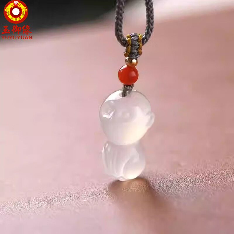 玉御缘原创高冰玛瑙生肖猴吊坠立体玉坠民族风十二生肖挂件属龙三合礼物