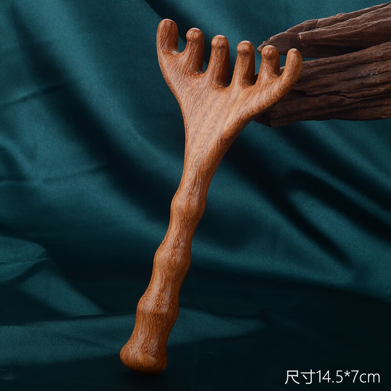 譚記木匠檀木頭部按摩器五爪頭療梳按摩爪按摩經(jīng)絡(luò)梳刮痧撓抓頭皮按頭神器 竹節(jié)柄鹿角梳-1個(gè)