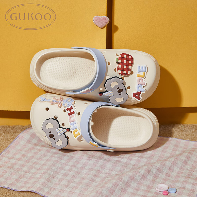 果壳（Gukoo）拖鞋女夏季可爱考拉洞洞鞋新款防滑女士居家凉拖鞋 米白 35-36 