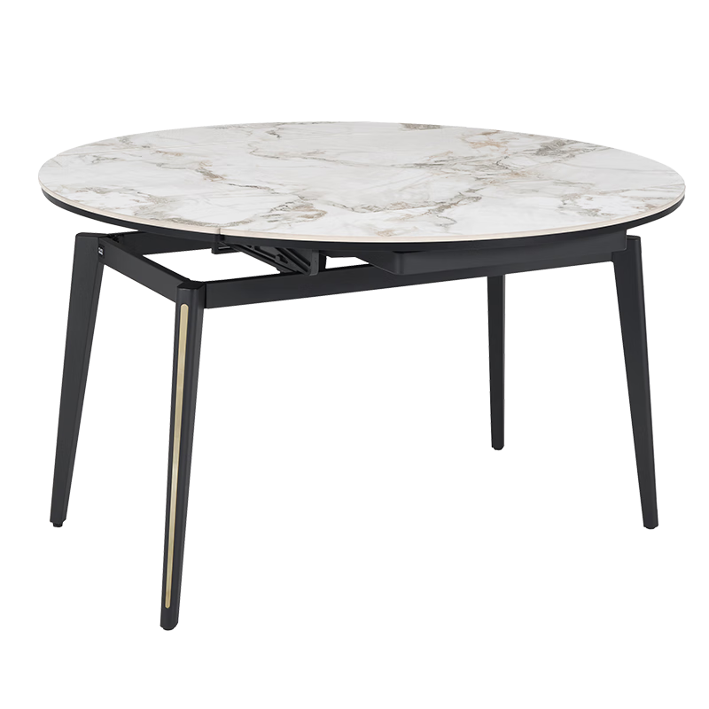 顧家家居(KUKA)巖板餐桌椅家用方變圓可伸縮圓桌DS7186T 1.5m單桌+折線(xiàn)灰椅*6