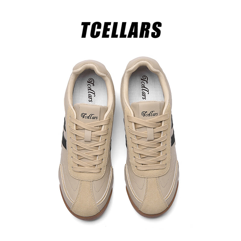 Tcellars德训鞋男鞋夏季新款百搭板鞋男低帮透气平底舒适运动休闲鞋子男 牛奶咖啡棕 41