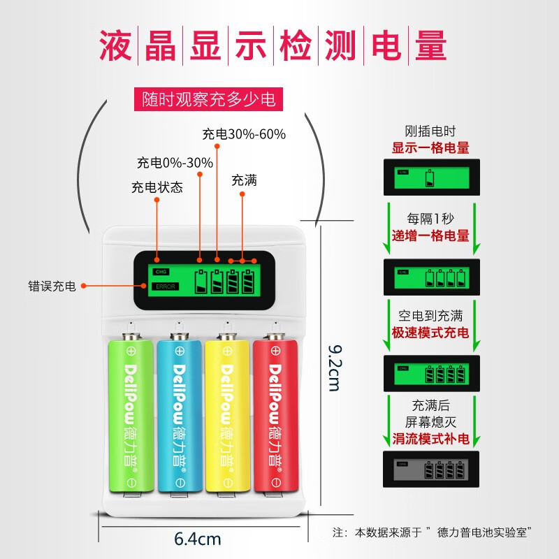 德力普德力普5号充电电池充电器液晶快充USB智能转灯可充五七号电池7号