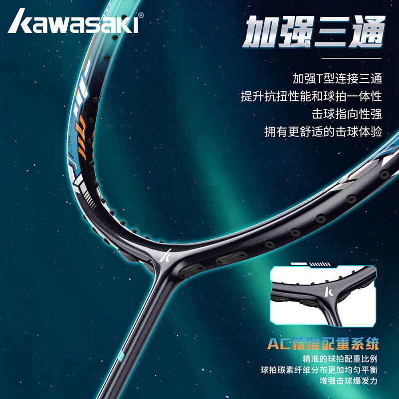 川崎（KAWASAKI）小钢炮PRO羽毛球拍全碳素轻量进攻型超高磅男女比赛羽球拍5U单拍 5U小钢炮PRO-白粉【湖蓝线】单拍 24磅【高弹/易上手】进阶推荐