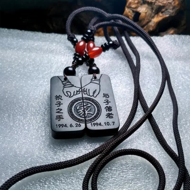 定制黑檀木雕情侣一对吊坠挂牌刻字挂件无事牌项链毛衣链抖音同款