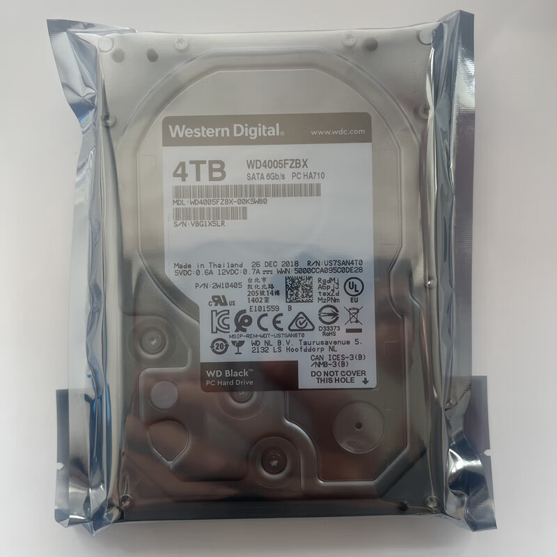 西部数据（WD）WD4005FZBX黑盘CMR垂直WD西部数据3.5 4T服务器硬盘7200转256M 4TB