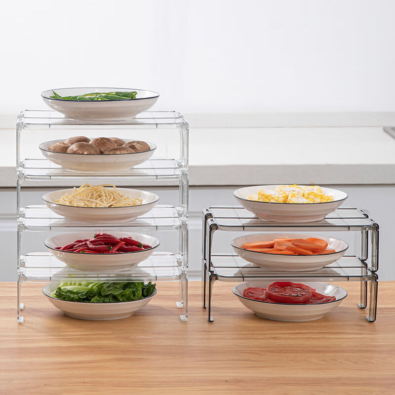 RSRDDY冰箱分层置物架2个装内部隔层放菜盘子支架剩菜分隔多功能收纳架 中号透明2个装