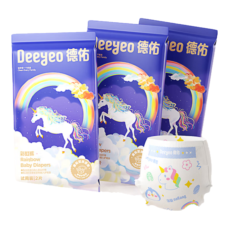 德佑 婴儿拉拉裤超薄透气弱酸彩虹PP裤干爽柔软宝宝尿不湿 纸尿裤L码4片 尝鲜试用 