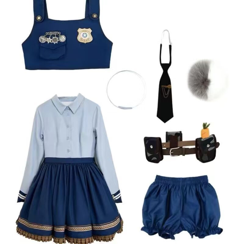 泰利奇兔子警官卡通cos服朱迪漫展连衣裙套装二次元洛丽塔学生角色扮演 长袖十件套（不包含帽子） M