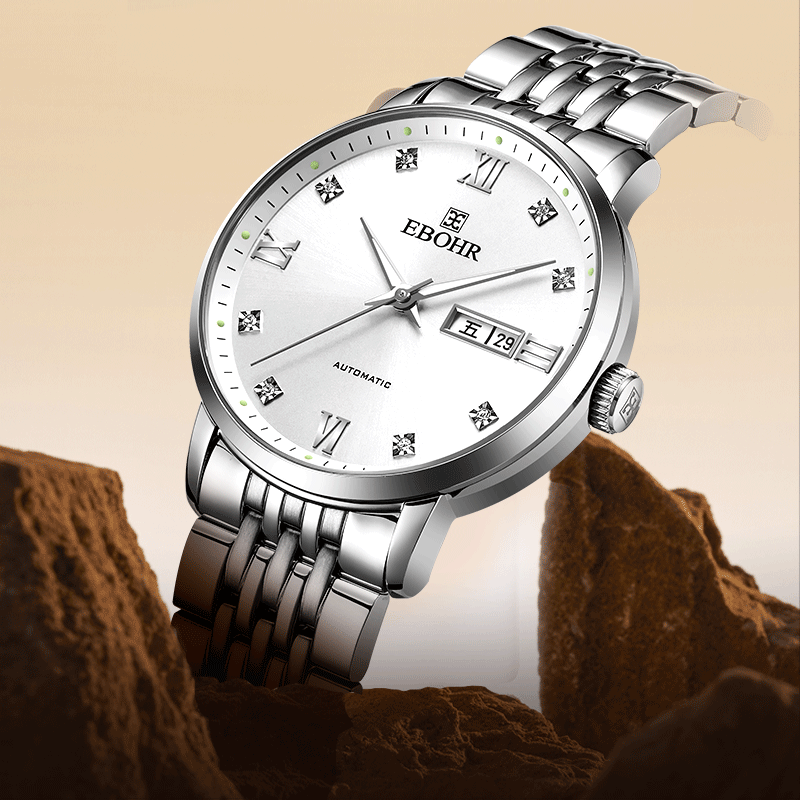 依波(EBOHR)手表男大师系列男士自动机械表生日礼物钢带国表商务送男友礼物 商务白盘双历51751418
