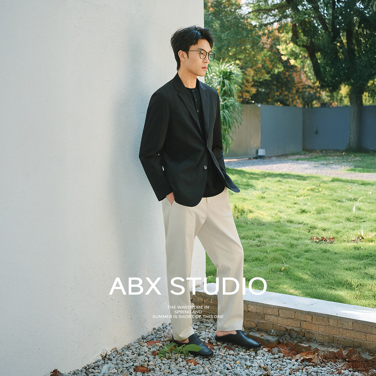 a.b.x【吸湿速干四面弹肌理面料】夏季压胶接缝工艺轻薄小西装男西服 黑色 2XL