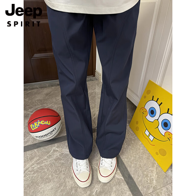 JEEP SPIRIT藏青色机能速干冲锋裤男夏季薄款美式vibe弯刀裤垂感工装直筒裤子 藏青色 L 110-125斤