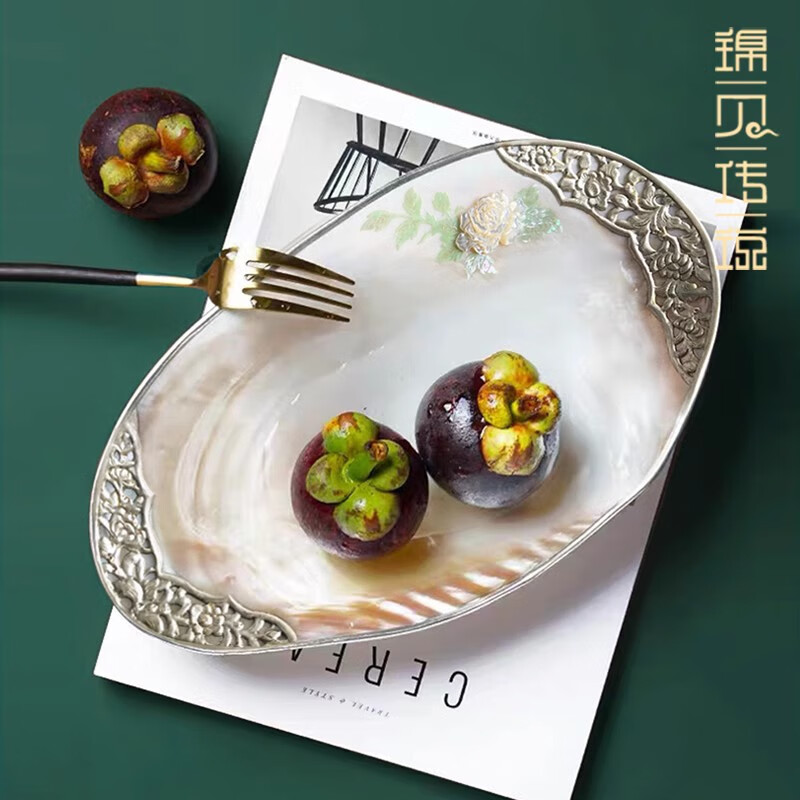 锦贝传说螺钿贝壳盘水果点心装饰盘旅游纪念品家居摆件 BKP-02螺钿牡丹贝雕贝壳盘