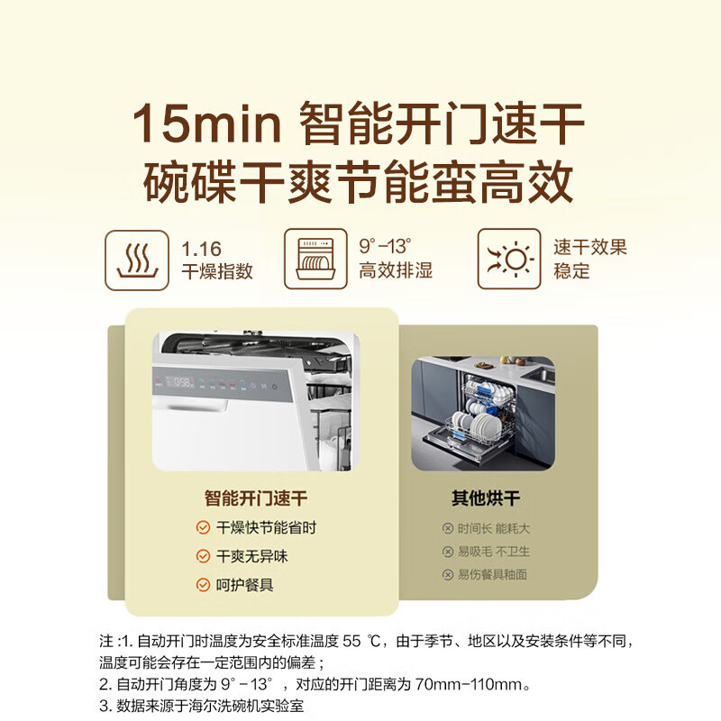 海尔(Haier)嵌入式洗碗机X11 智能双面洗 14套大容量 45cm超窄 分区洗 一级水效 【新品】X11S白超窄14套 双面洗