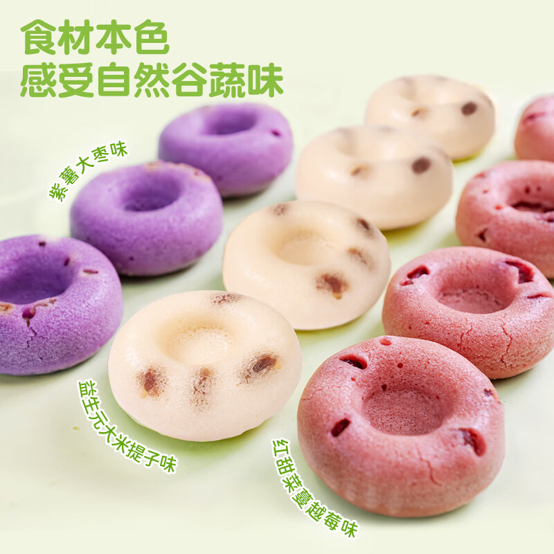 佑儿圆甜甜圈米糕紫薯红枣味孩子糕点早餐6粒儿童速食 独立无麸质生产线 红枣味*1+蔓越莓味*1+提子味*1