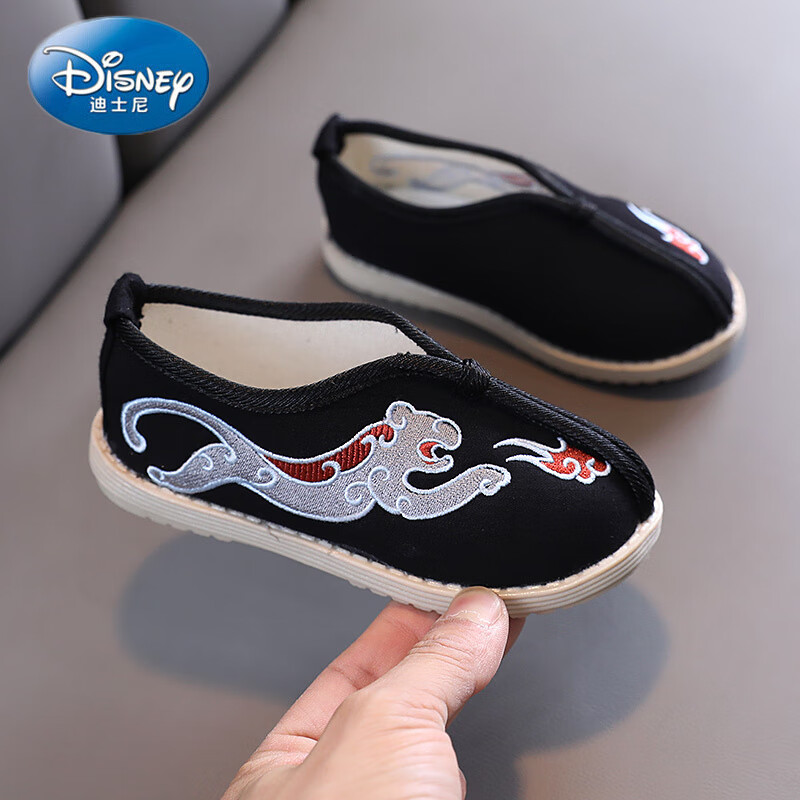 迪士尼（Disney）新款儿童布鞋男童汉服鞋子中国风古装唐装演出鞋老北京宝宝绣花鞋 B01黑色 170 25码/15.5cm