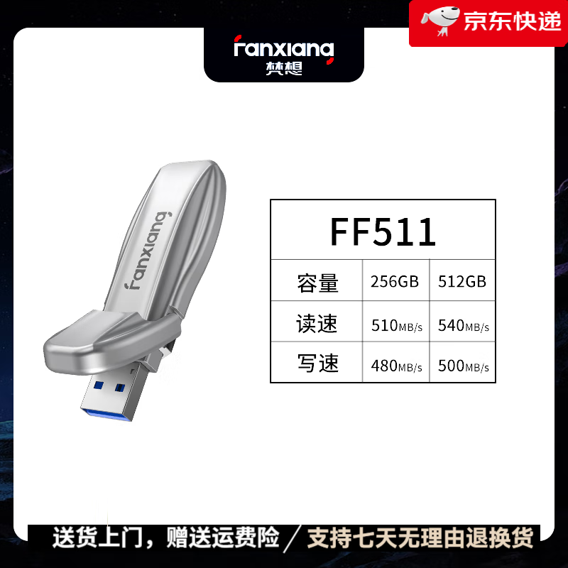梵想（FANXIANG）电脑固态U盘usb3.2大容量1t高速256g优盘512g移动存储FF511 USB固态510Mb/s【优选】 256GB  千兆固态U盘【新品1G秒传】