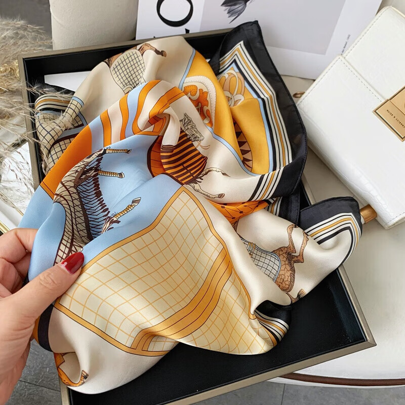 BGUG丝巾女桑蚕丝真丝70方巾围巾母亲节送女友老婆妈妈长辈生日礼物 横戈盘马 高级感&送妈妈送老婆实用高档