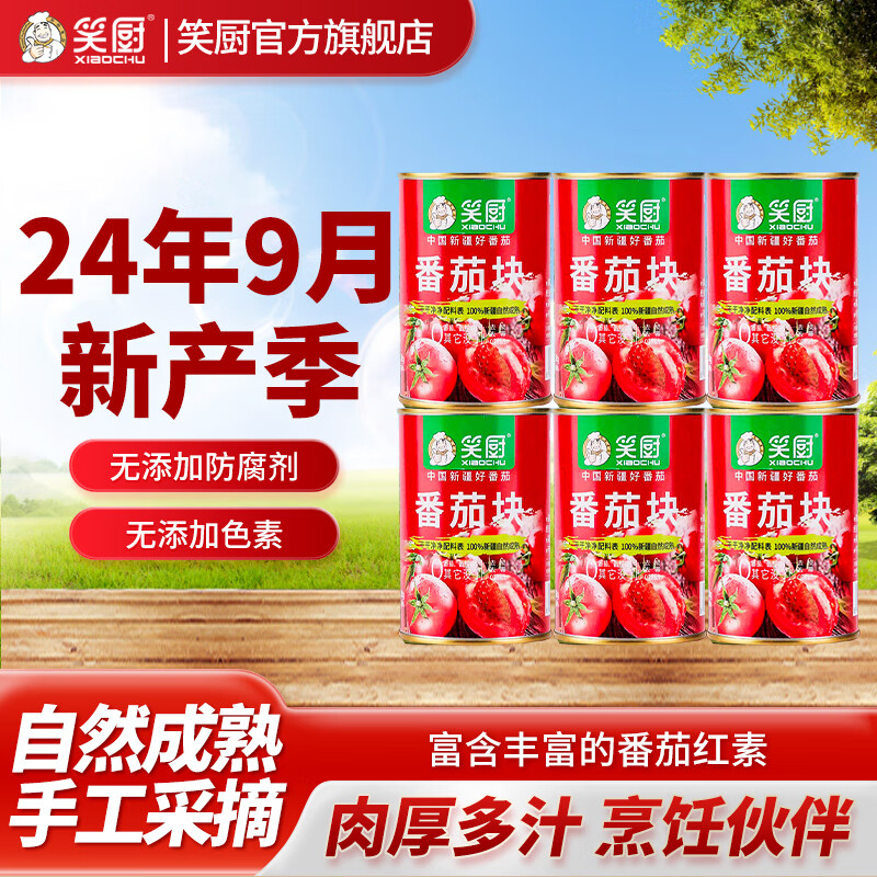 笑厨（XIAOCHU）新疆番茄块配料新鲜西红柿块罐头0添加剂调味酱番茄丁罐头调味料 番茄块400g*6罐