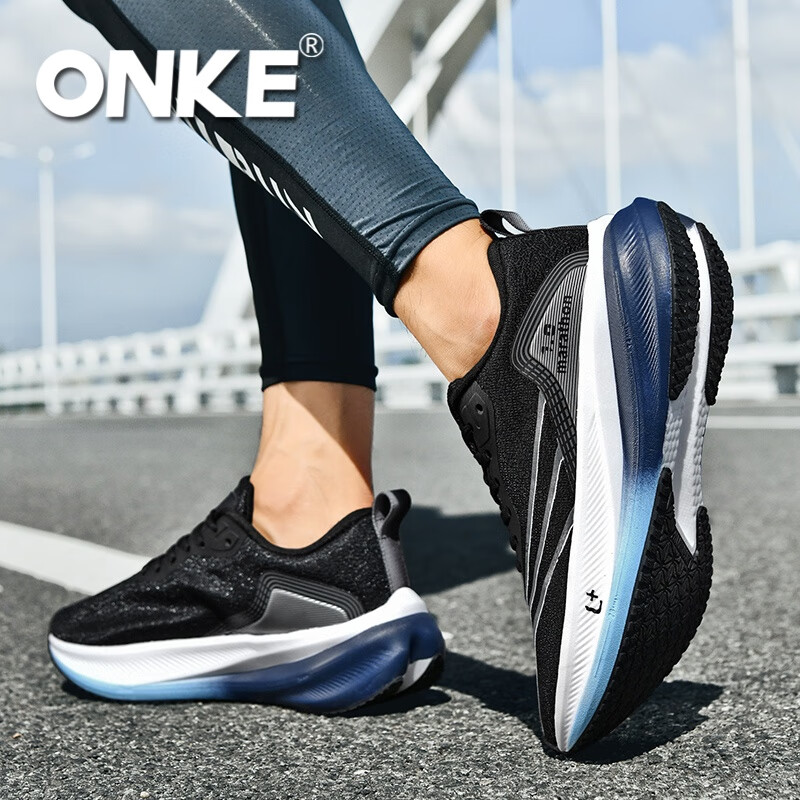 ONKE德国欧克新款运动鞋男鞋轻便减震网面透气跑鞋女防滑耐磨休闲跑鞋 幻影黑 44