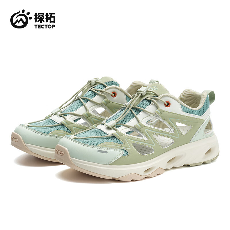 探拓（TECTOP）运动溯溪鞋男女轻便透气涉水防滑耐磨徒步登山鞋 【女款】湖绿色/米白 38