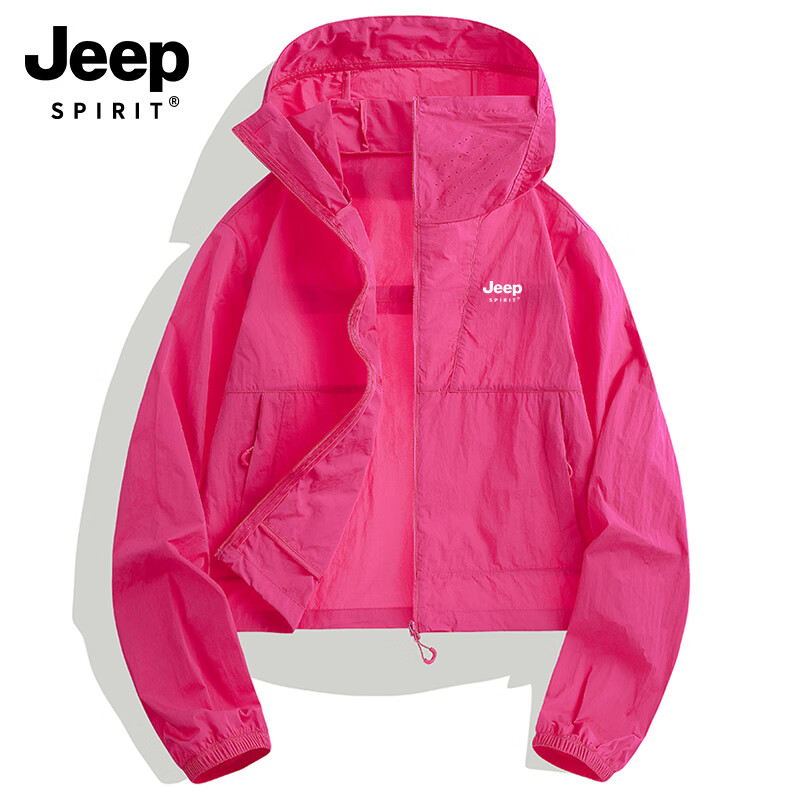 JEEP SPIRIT短款防晒衣女夏季2025新款防紫外线轻薄防晒服UPF50+ 女短款芭比粉 M