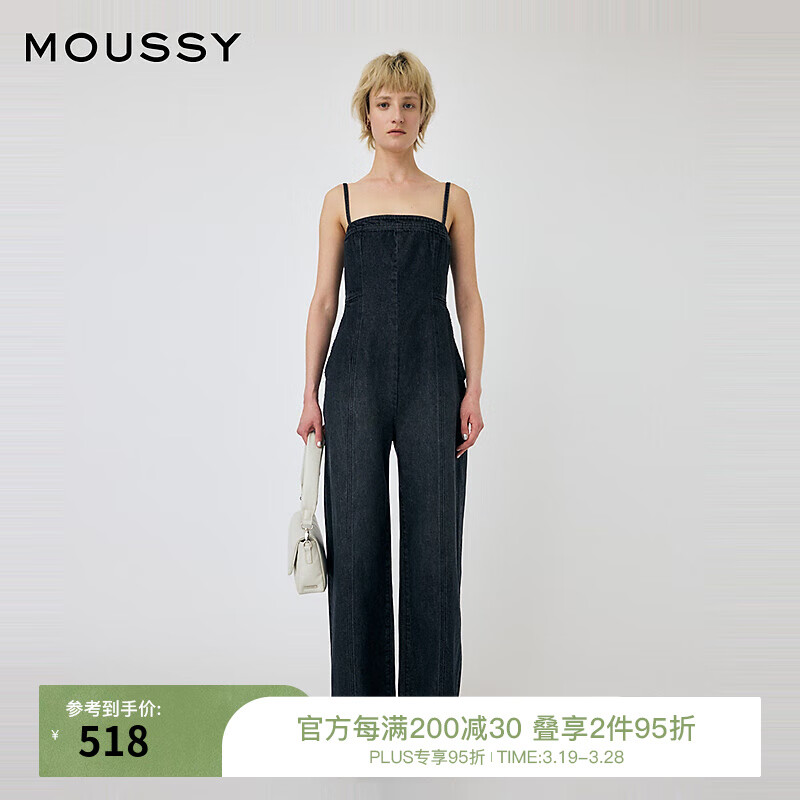 moussy 夏季新品簡(jiǎn)約經(jīng)典復(fù)古風(fēng)吊帶連體牛仔褲010HSS11-0230 020黑色 M