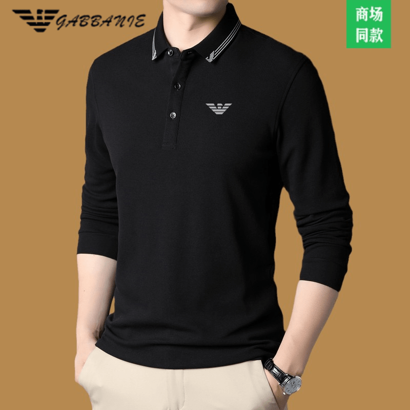AX 阿玛尼 高端品牌秋季男士长袖T恤男纯.棉翻领春秋季中打底polo男 黑色 M 165