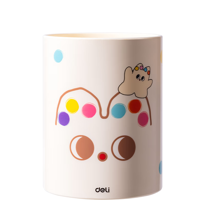 得力(deli)奶噗噗圆形办公笔筒 大容量收纳盒 笔式置物盒  PK450奶白