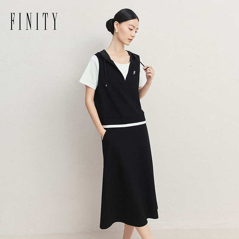 菲妮迪（FINITY）时尚两件套套装2025年夏季新款简约休闲百搭上衣女 黑色 M