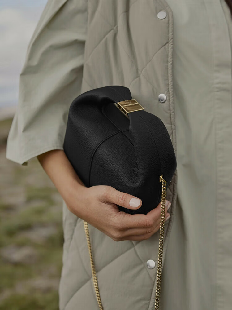 Polene波灵恩Beri 黑色荔枝牛皮（链条款）手提斜挎包 黑色（链条款）