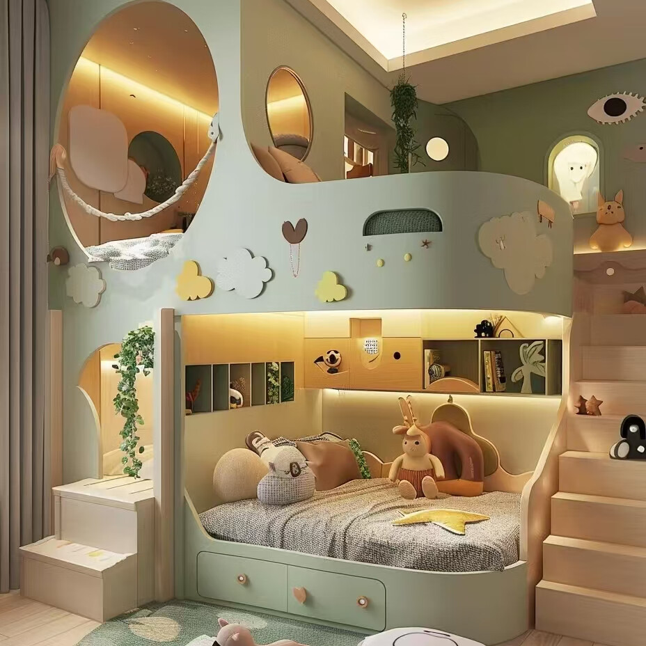 七彩人生可定制全實(shí)木兒童床高低層雙層床兒童床上下同寬雙層床臥室定金 多組合形式