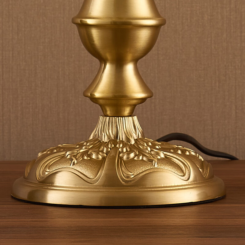 冠雅美式全铜台灯复古奢华装饰床头灯高端客厅书房别墅酒店卧室欧式灯 黄铜+磨砂玻璃灯罩 配8瓦三档亮度灯泡