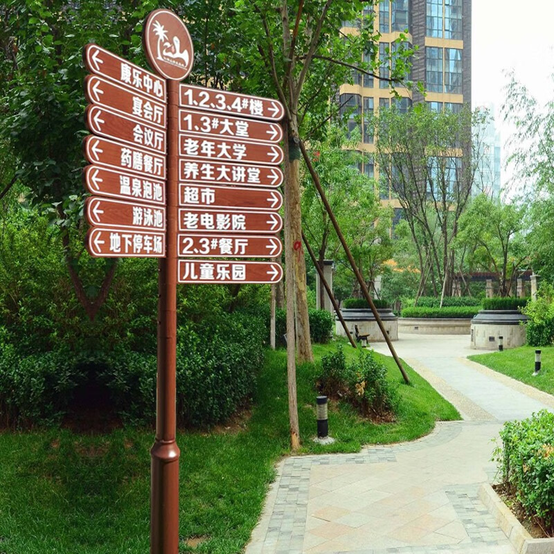 導向牌新款分流小區(qū)指示牌戶外指路牌立式景區(qū)標識牌引導牌指引牌 深棕色