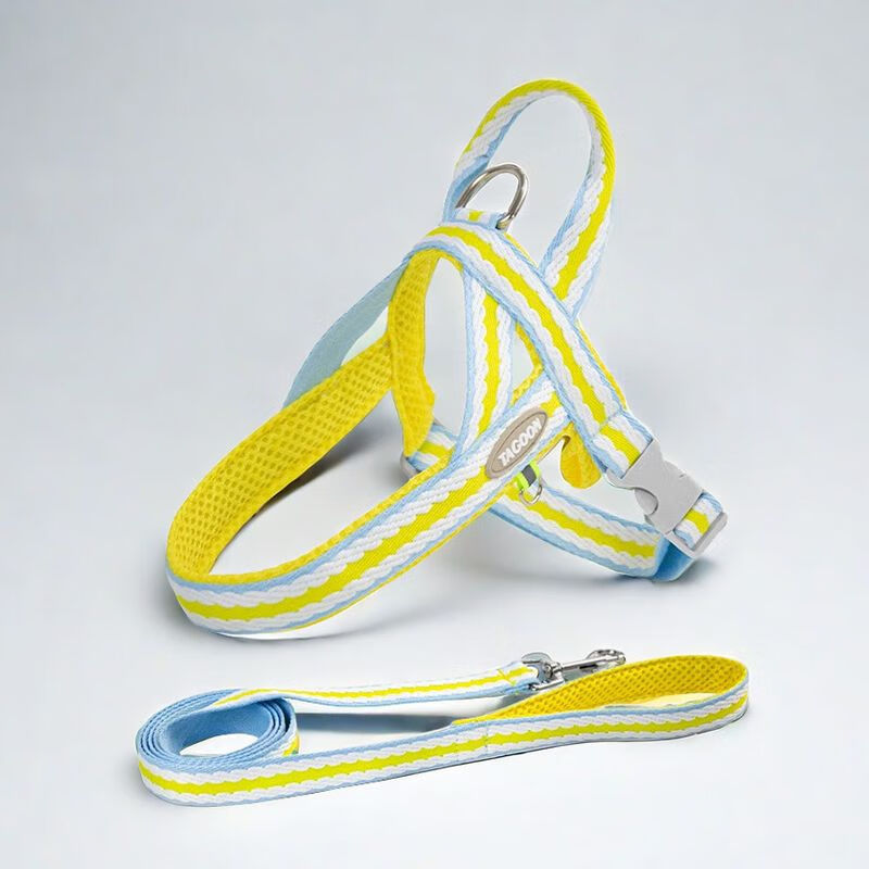 拉夫威尔小清晰狗狗牵引绳马鞍式宠物胸背带中小型犬柴犬迪比熊博 送铃铛-海盐黄胸背+1.4牵引绳) S码胸围34-45建议体重4-8斤