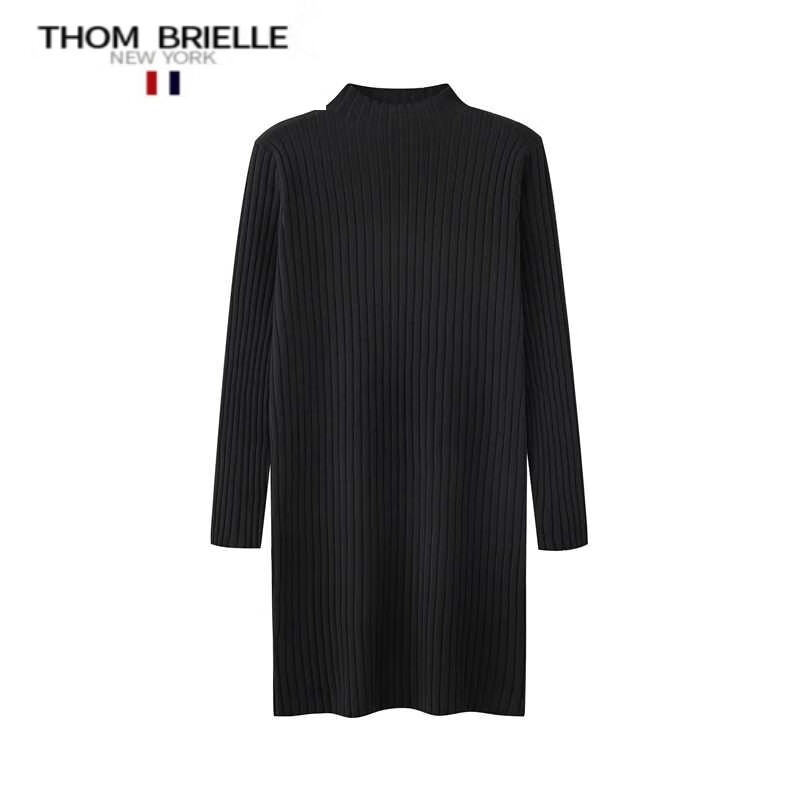 THOM BRIELLE湯姆TB針織衣裙秋中長款配大衣半半領毛衣裙黑內(nèi)搭底裙小 黑色-85cm S 95斤內(nèi)