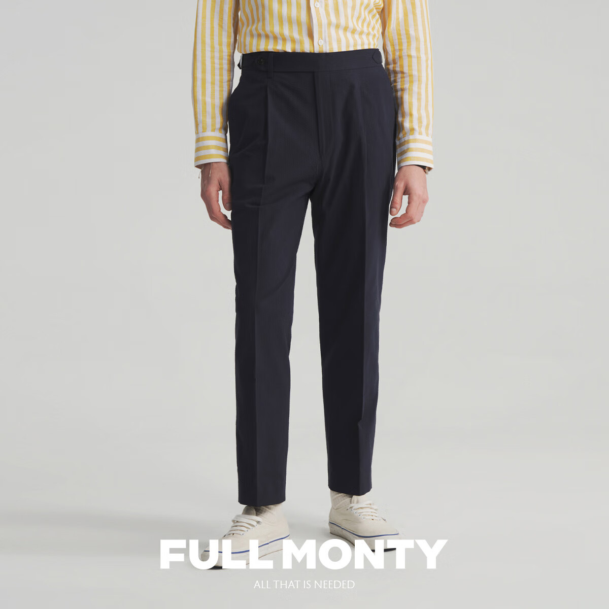 FULL MONTY【纯棉泡泡纱】新款西裤男士轻薄商务休闲长裤那不勒斯高腰西装裤 藏青色20043 34