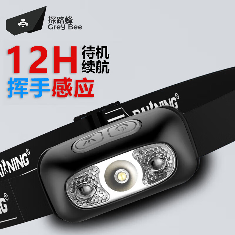 探路蜂头灯强光挥手感应长续航LED夜钓灯钓鱼头灯户外儿童头灯手电筒仅售18.9元