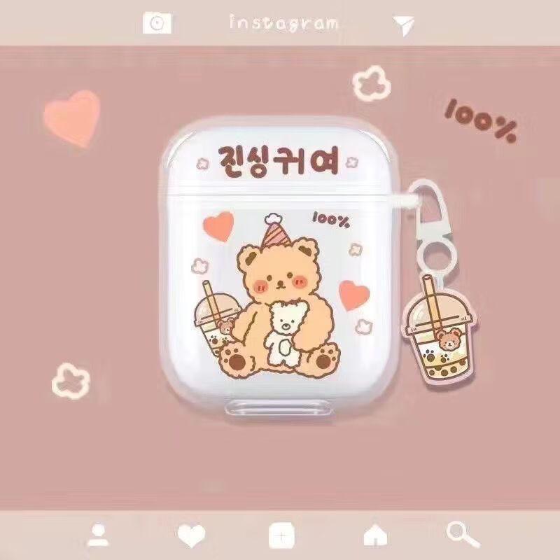 艾风格无线蓝牙耳机双耳男女款卡通可爱入耳式运动 奶茶小熊[顶配耳机+线+套]