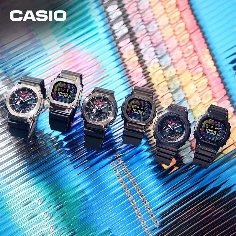 卡西欧（CASIO）男表G-SHOCK户外运动学生经典防水腕手表太阳能小方块送女520礼物 DW-5600RW-1PR彩虹纯黑