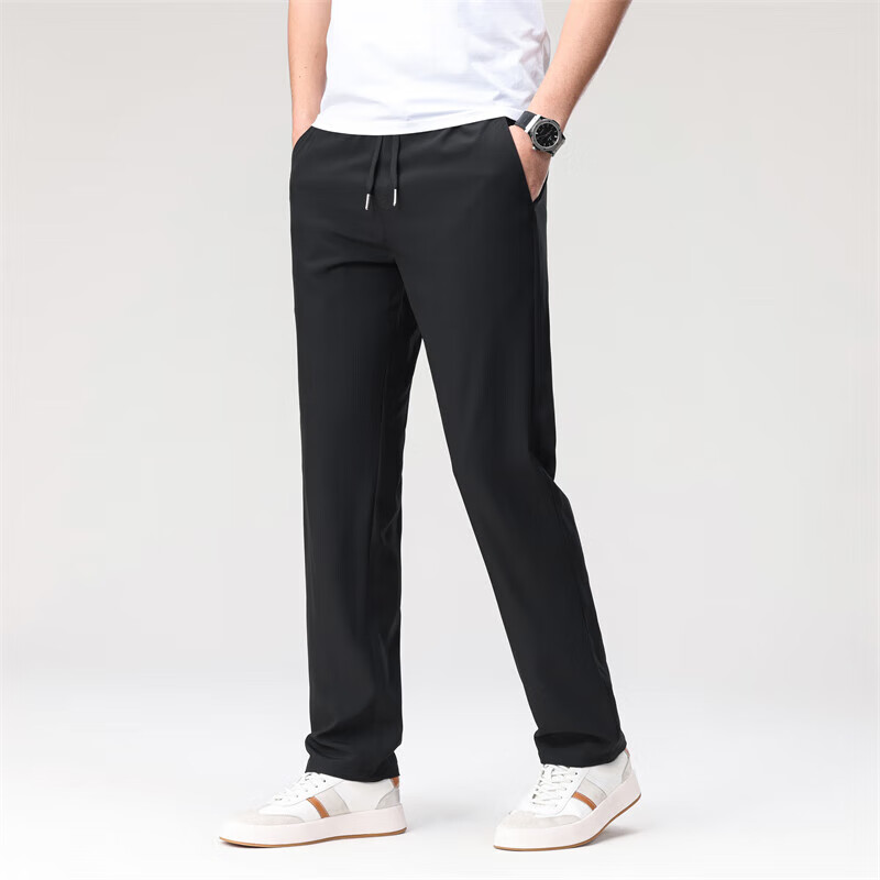 尺度保罗男士休闲裤春夏季薄款冰丝免烫抗皱休闲宽松直筒长裤子爸爸裤 NJ528灰色 4XL 推荐190-210斤