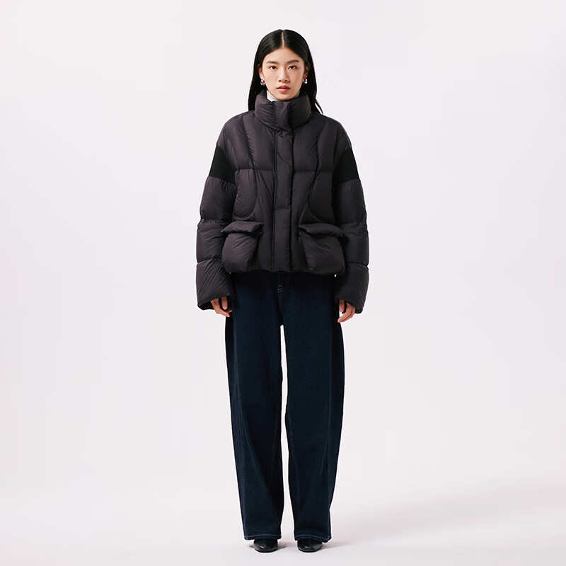 千仞岗秋冬季短款羽绒服女士立领外套百搭休闲复古潮流时尚保暖防寒服 魔力黑 XS (155)