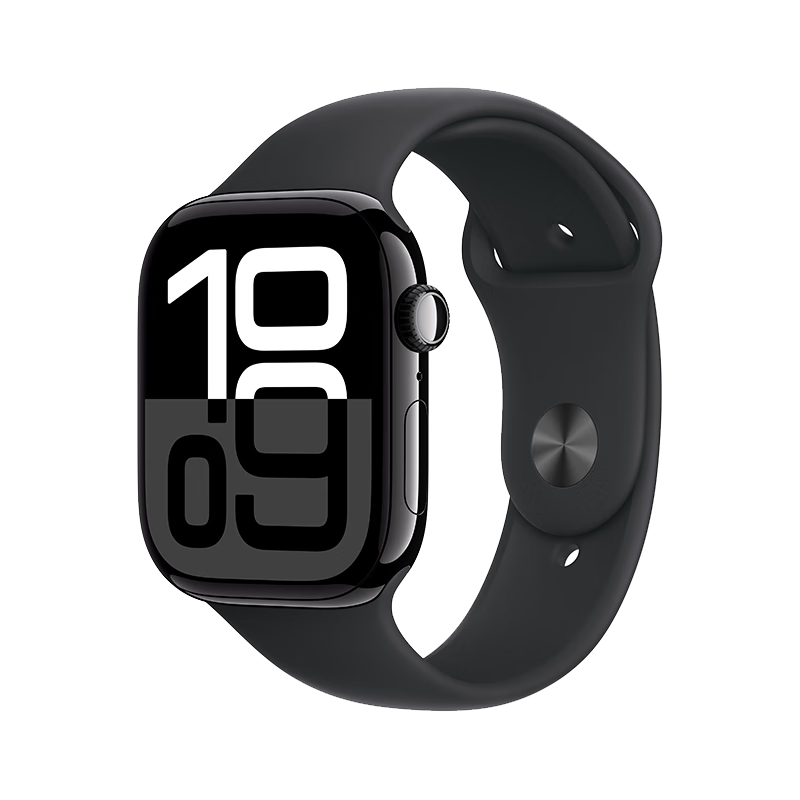 Apple Watch Series 10 智能手表46毫米亮黑色铝金属表壳黑色运动型表带M/L【GPS】