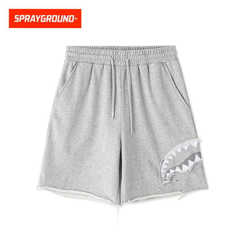 SPRAYGROUND鯊魚嘴印花短褲男2025夏季寬松毛邊五分褲運(yùn)動(dòng)休閑中褲五分褲中褲 灰色 XL